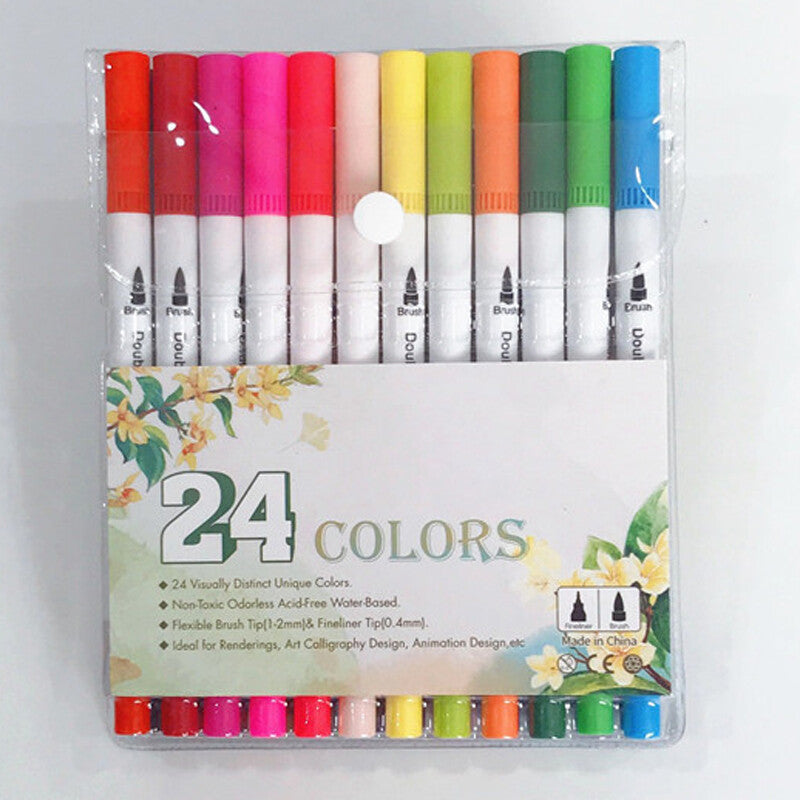 24pcs Colour Dual Tip Brush Pens Fineliners-Watercolour Art Markers Drawing XMAS