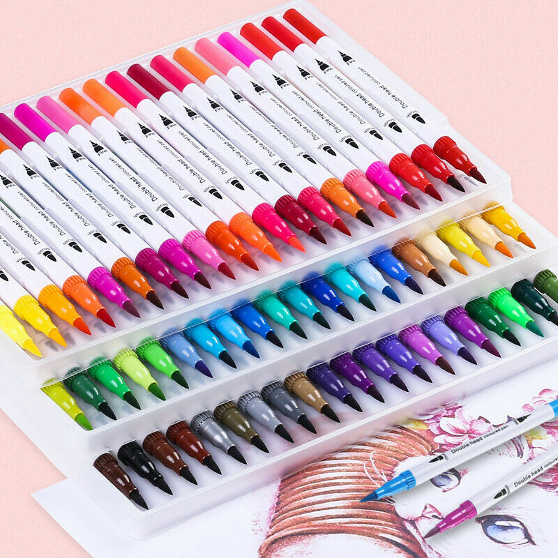 24pcs Colour Dual Tip Brush Pens Fineliners-Watercolour Art Markers Drawing XMAS