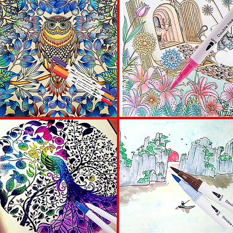 24pcs Colour Dual Tip Brush Pens Fineliners-Watercolour Art Markers Drawing XMAS