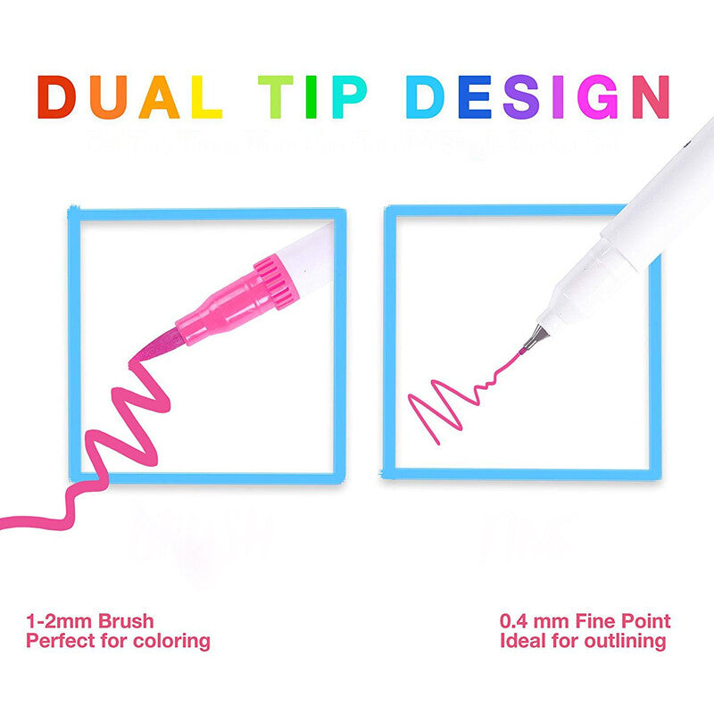 24pcs Colour Dual Tip Brush Pens Fineliners-Watercolour Art Markers Drawing XMAS