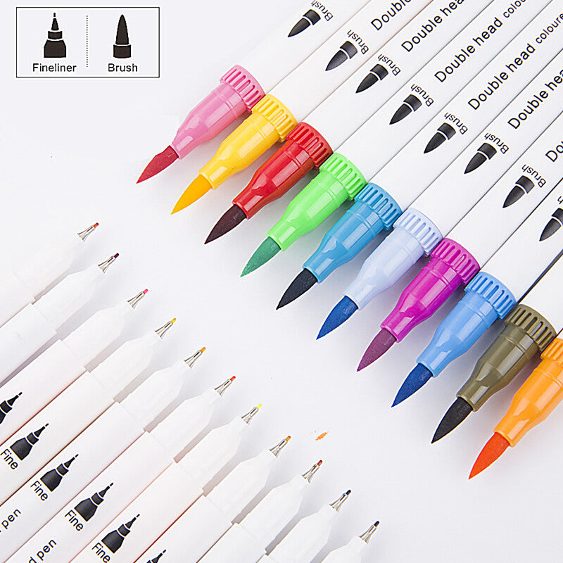 24pcs Colour Dual Tip Brush Pens Fineliners-Watercolour Art Markers Drawing XMAS